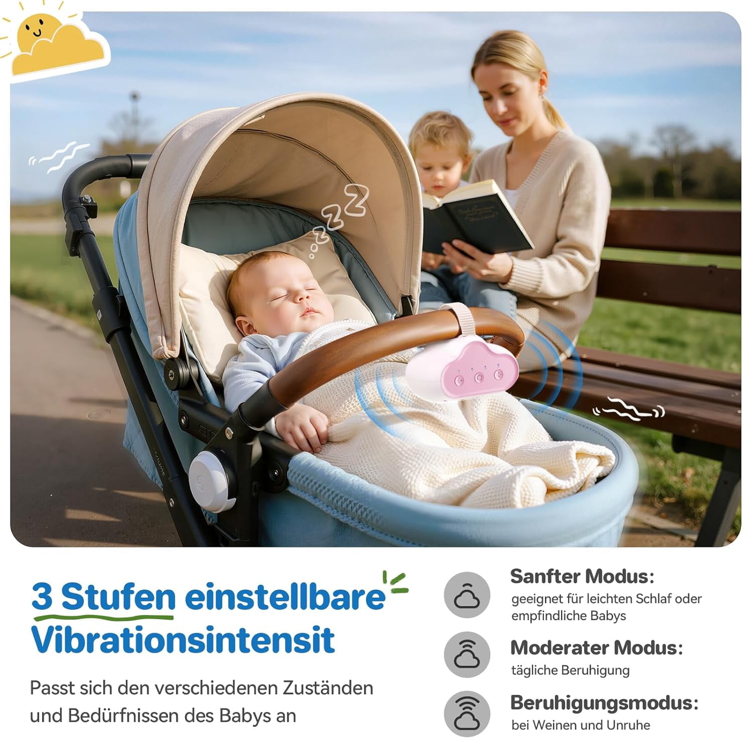 Wiher Rechargeable Stroller Rocker Device – Hands-Free Baby Rocker & Sleep Soother, Quiet Motor, Fits Stroller Handle, Bassinet & Crib, 3 Speeds, 4 Timer Settings, for Newborns to Toddlers(Pink)