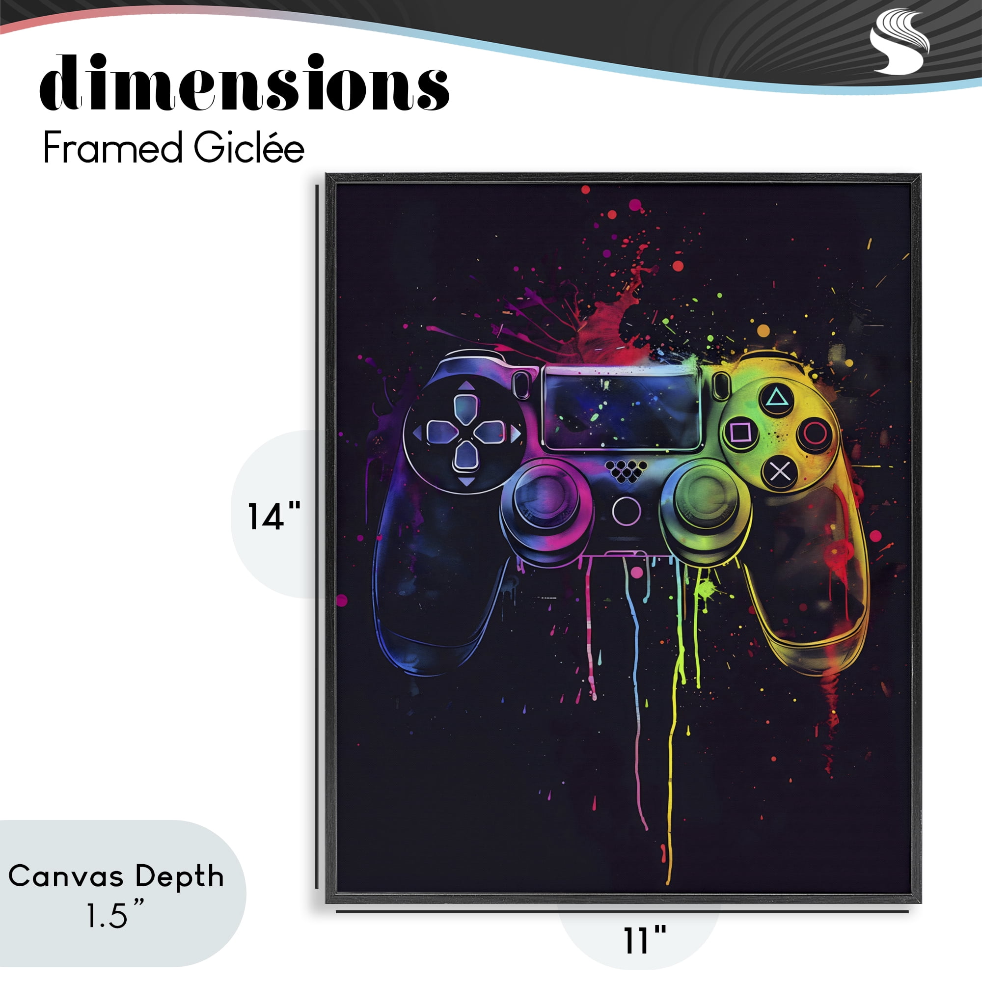 Stupell Industries Rainbow Glow Gaming Controller Black Framed Giclee Art, design by Creative Studio