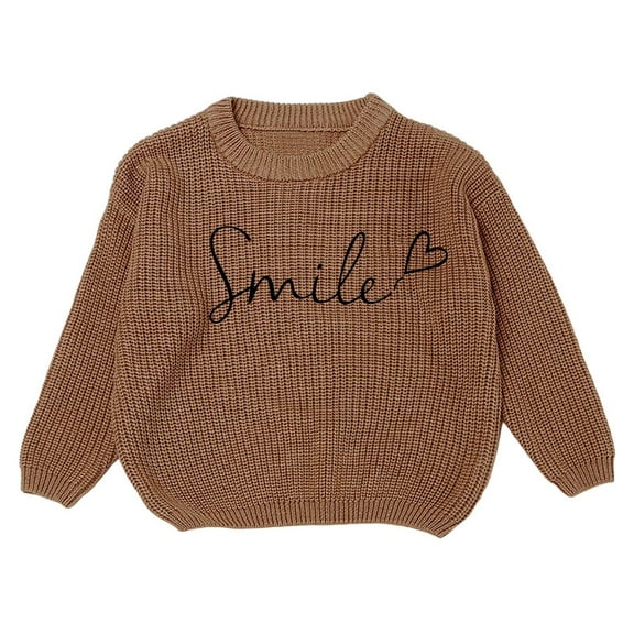 Bobifish Little Girls Ribbed Sweater “Smile” Letter Print Long Sleeve Knitted Sweater Crewneck Casual Fashionable Boys Girls Daily Wear Pullover Top