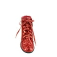 thumbnail image 3 of Peggy-44 Women's Glitter Metallic Lace Up Low Top Low Wedge Fashion Sneaker Shoes ( Red, 7), 3 of 3