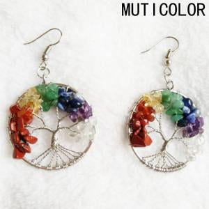 Pooh Dangle Wire Earrings (Fancyleo 1 Pair Dangle Earring Tree of Life Jewelry Amethyst Peridot Chakra Wire Wrap Gemstone Crystal tree)