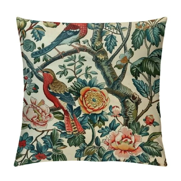 Coral Turquoise Blue Chinoiserie Pillow Covers Bird Peony Floral Cushion Cover 1 Pillow Case Asian Animal Eurosham Accent Toss Pillowcase Rustic Decor for Sofa Living Room Bedroom