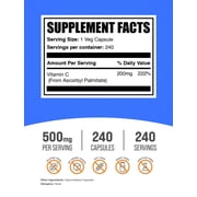 BulkSupplements Ascorbyl Palmitate Capsules - Vitamin C Ester, Vitamin C Supplement - Vegan, 1 Capsule per Serving (500mg), 240 Count