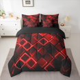 thumbnail image 3 of Castle Fairy Abstract Glowing Cube King Bedding 7pcs,Minimalism Neon Geometric King Bed in a Bag,Red Black,Reversible, 3 of 7
