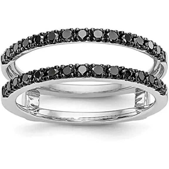 Engagement Wrap Wedding Enhancer Band Guard Ring for Women Round Cut Black Moissanite Diamond 925 Sterling Silver 14K White Gold Over