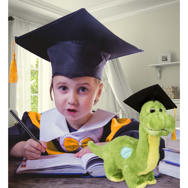 DolliBu Green Dinosaur Graduation Plush Toy - 10" Stuffed Animal In Cap & Gown, Personalizable Gift For Grads