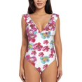 thumbnail image 2 of Yiaed Watercolor Flowers Print Women's Ruffled One Piece Swimsuit V Neck Swimwear Slimming Monokini for Woman-XX-Large, 2 of 8