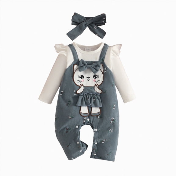 CAUYDY Newborn Girl Long Sleeved Romper Baby Girls Soft Bodysuit Set Infant Fall Winter Clothing Toddler Outfit 3M 6M 9M 1T 2T Sizes 18-24 Months,Navy