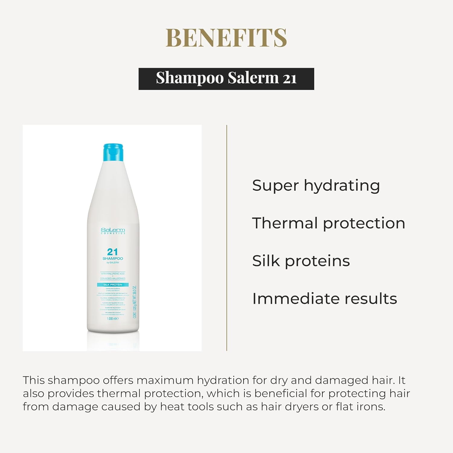Salerm - Hydrating Shampoo 21 Silk Protein - 1000 ml - for Dry and Damaged Hair
