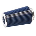 thumbnail image 1 of Edelbrock Air Filter 43693 Blue; Round Tapered; 10.50 Inch Height; 3.00/3.50/4.00 Inch Inlet Adapter Rings; With Chrome Top And Base, 1 of 3