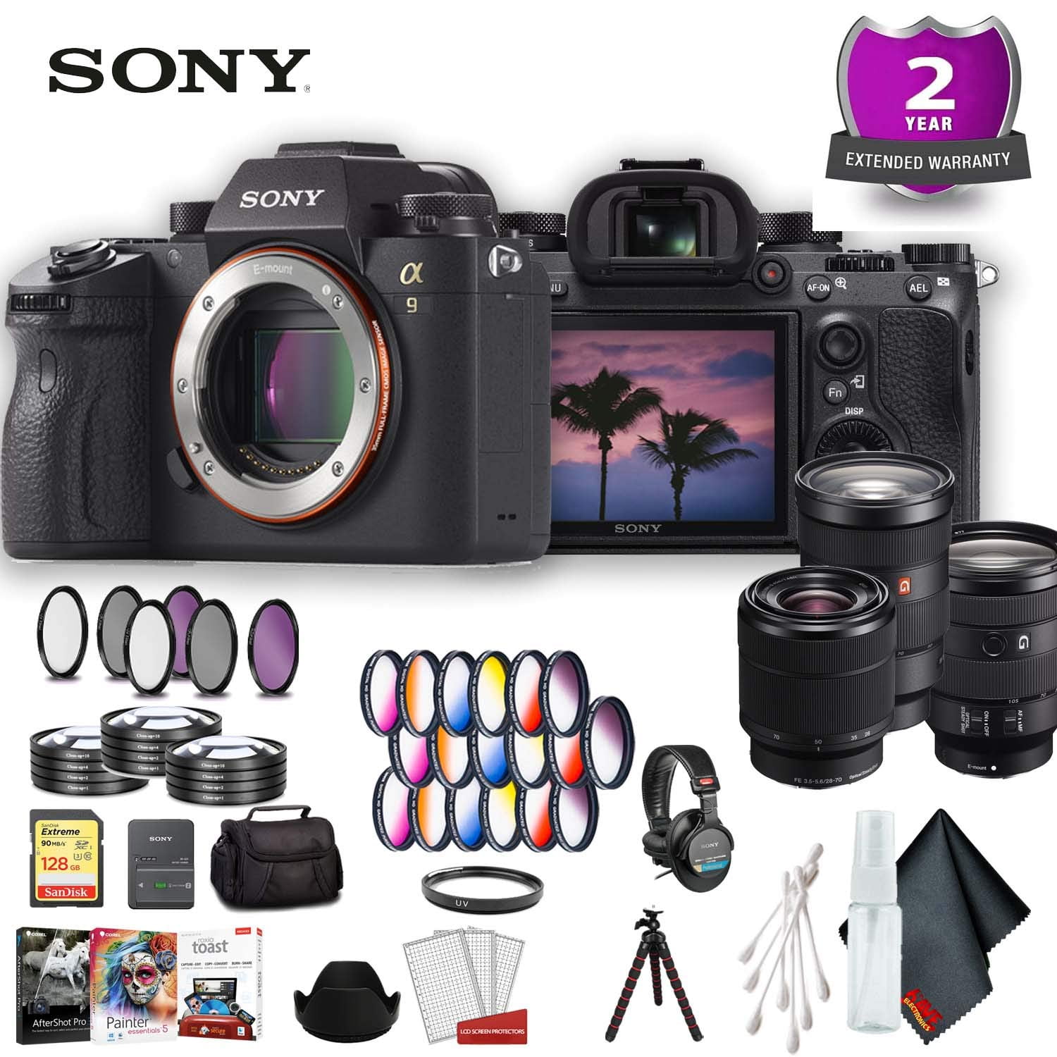 Sony Alpha a9 Mirrorless Digital Camera (Body Only) Ultimate Accessory Bundle w/ 3 Lens(International Model)
