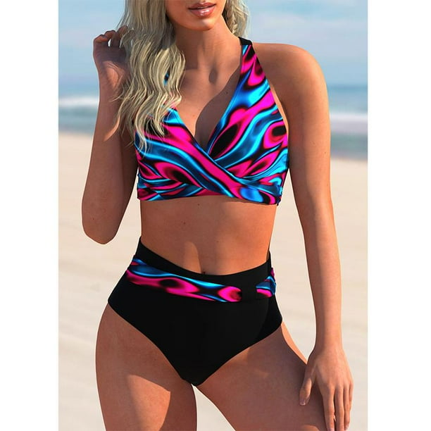 2022 nuevo traje de bano Sexy de cintura alta para mujer conjunto de Bikini estampado ropa de playa traje de bano Push Up traje de bano femenino