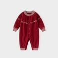 thumbnail image 2 of FAOWME Big Girls Bodysuit Long Sleeve Round Neck Striped Print Buttons Knit Sweater Warm Soft Fashion Romper Jumpsuit For Autumn Winter Daily Wear Red 3-6 Months, 2 of 7