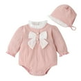 thumbnail image 1 of Gibobby Mamelucos para bebe niño polar Bebés recién nacidos niñas pajarita sólido primavera invierno manga larga mono sombrero ropa(Rosa, 3-6 Meses), 1 of 3