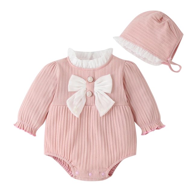 Gibobby Mamelucos para bebe niño polar Bebés recién nacidos niñas pajarita sólido primavera invierno manga larga mono sombrero ropa(Rosa, 3-6 Meses)