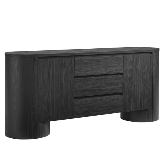 Sideboard Cabinet Media TV Stand Console Table, Black, Wood, Living Dining Room Kitchen Cafe Bistro Hospitality Restaurant, Modern Contemporary, HB37480