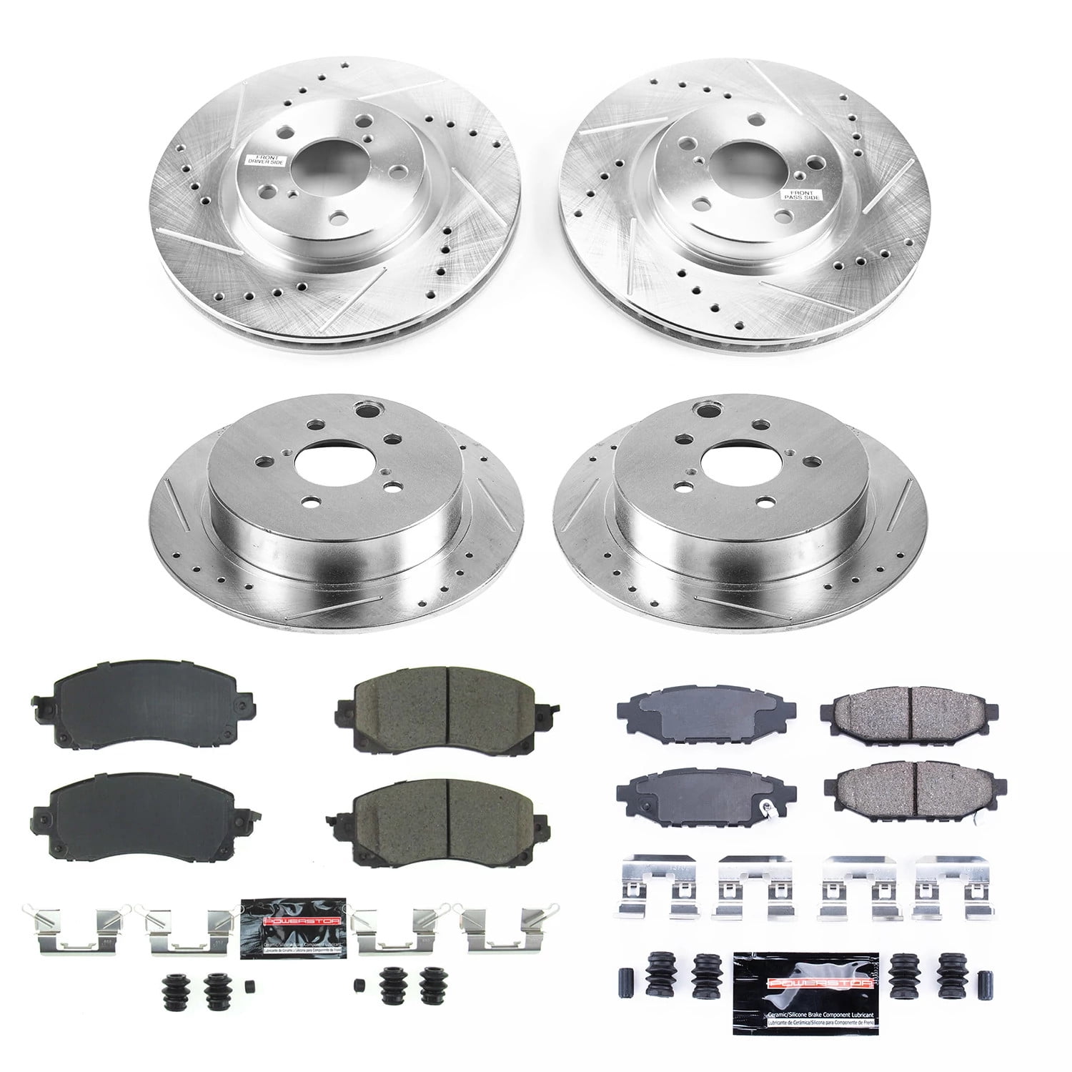 Power Stop Front and Rear Ceramic Brake Pad and Drilled and Slotted Rotor Kit K7926