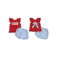 thumbnail image 2 of BemeyourBBs Toddler Baby Girl 4th of July Outfit Patriot Fourth of July Summer Independence Day Clothes American Flag Heart Embroidered Backless Flying Sleeve T shirt Tops Plaid Ruffle Shorts Set, 2 of 9