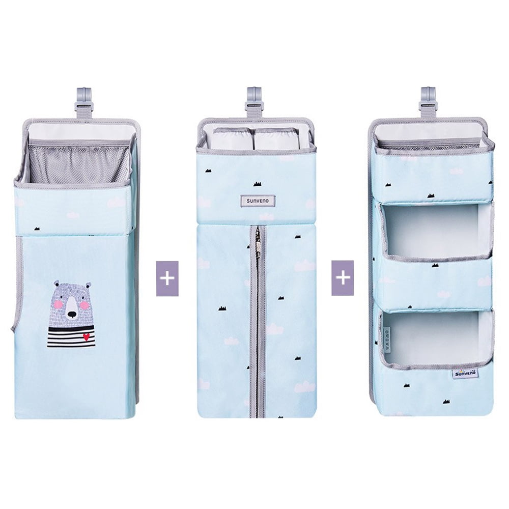 Sunveno 3-in-1 Crib Nursing Organizer Set for Baby Essentials Storage, Blue