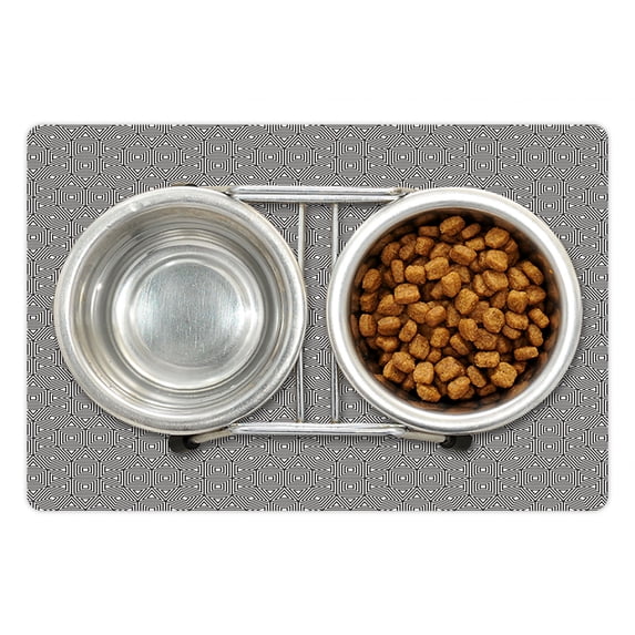 Crazy Art Pet Mat for Food and Water, Grid Like Repeating Composition of Intricate Geometric Shapes Illusion, Non-Slip Rubber Mat for Dogs and Cats, 18" X 12", by Ambesonne