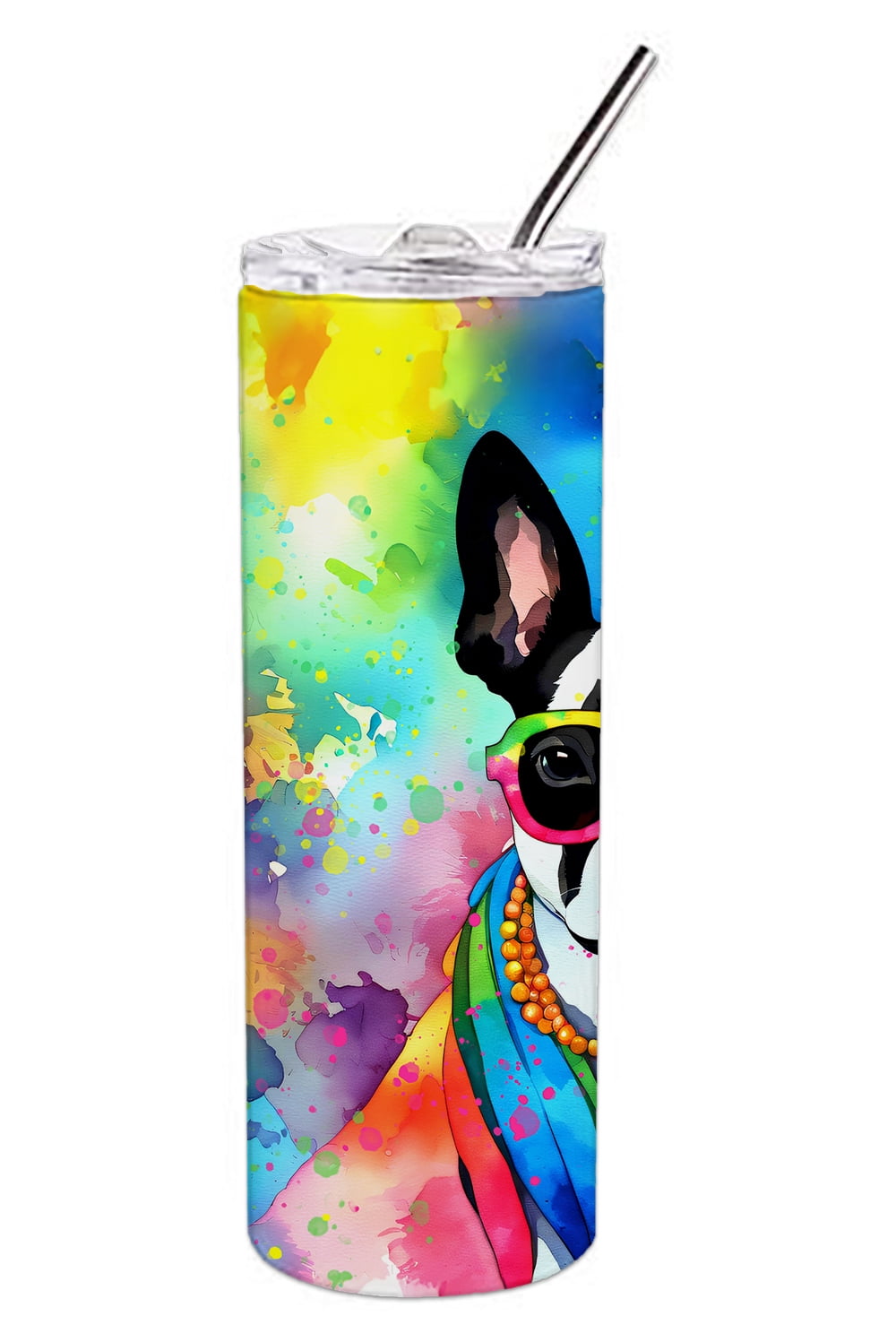 Carolines Treasures DAC2469TBL20 3 x 8.25 x 3 in. & 20 oz Boston Terrier Hippie Dawg Stainless Steel Skinny Tumbler
