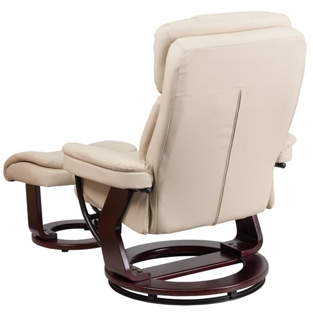 Bowery Hill Contemporary Leather Swivel Recliner and Ottoman in Beige