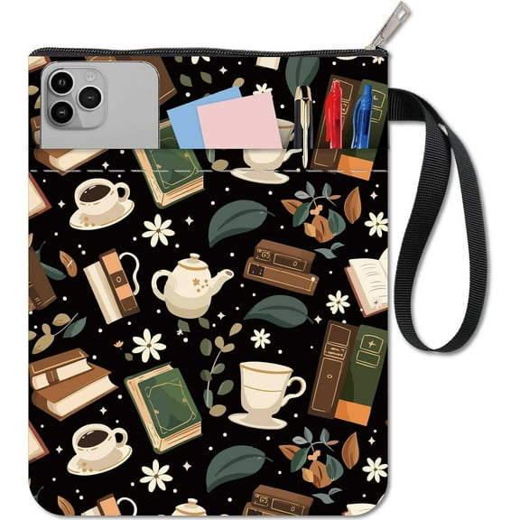 1pc Book Sleeve Pouch Coffee with Zipper and Extra Sleeve Cloth Rectangle Cup Book Leaves Washable Protector Wrap Cover Bag for Paperbacks Notebook Book Washable Fabric Cloth Protector Pocket