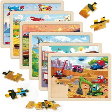 SYNARRY Large Wooden Vehicle Puzzles for Kids 6-in-1 Gift Box(Each 60 pcs), FSC Certified, Educational Jigsaw Puzzle for Preschool Kids Ages 3-6, Wooden Puzzles for Boys Ages 3-8