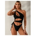thumbnail image 2 of One Shoulder Swimsuit Women Asymmetrical Cutout Bathing Suit - Black High Stretch Nylon One Piece Swimwear with Removable Pads, Summer Beach Pool, 2 of 5