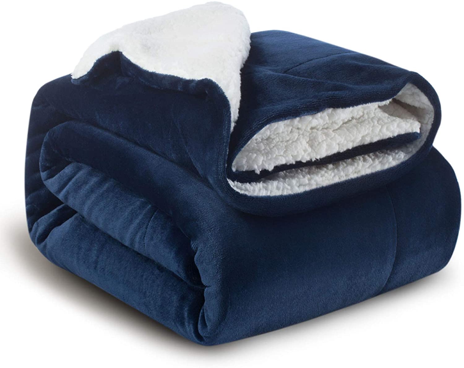 Bedsure Sherpa Fleece Blanket Throw Size Navy Lightweight Super Soft