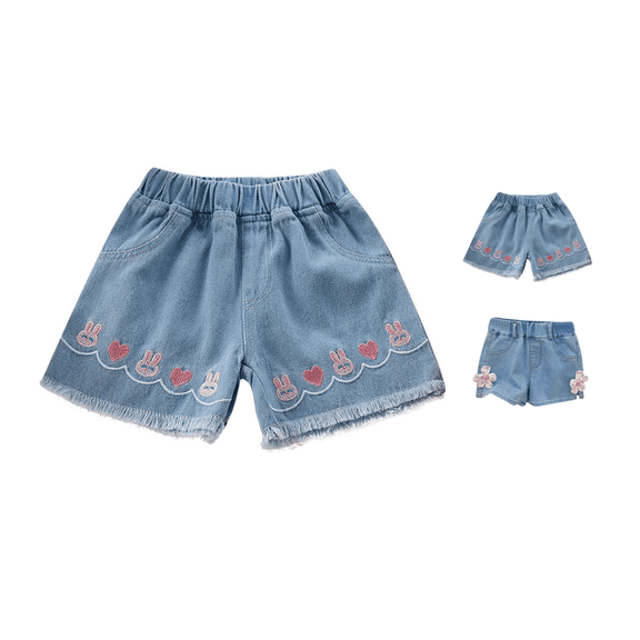 Ahuyic Floral Print Girls Shorts Jeans Elastic Waist Kids 1-10Y