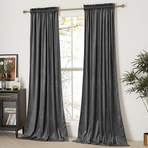 ZMLEVE Grey Velvet Curtains 84 inches, Sound Reducing Heavy Matt Solid Rod Pocket Room Darkening Drapes/Panels for Living Room (2 Panel Per Pack, 84 inches Long)