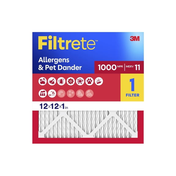 Filtrete 12x12x1 HVAC Furnace Air Filter, MPR 1000 MERV 11, Allergen Defense, 1 Filter