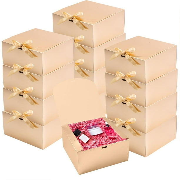 Cajas de regalo WLUSEAXI, paquete de 12 unidades de papel kraft con tapas y cinta