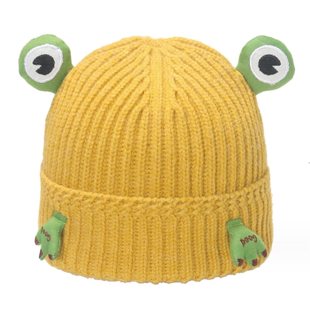 Gorro de lana con protección para las orejas con forma de rana de dibujos animados, divertido gorro de lana holgado y cálido para esquiar en invierno