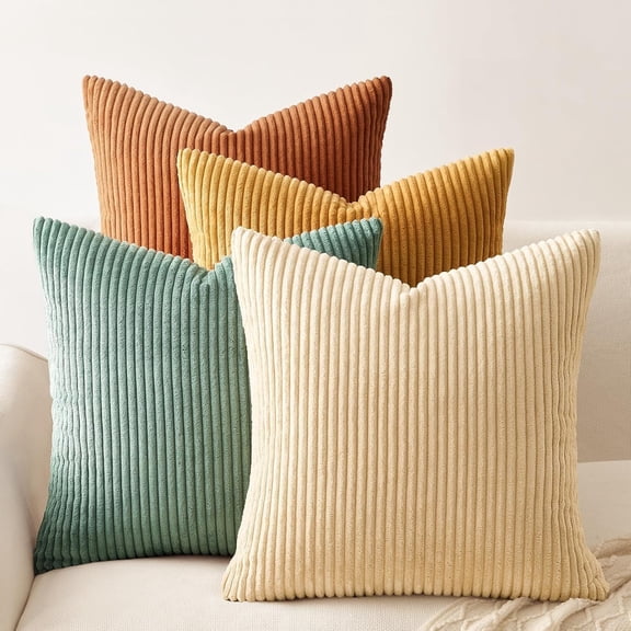 Set of 4 Velvet Throw Pillow Covers, 18x18 Inch Double-Sided Boho Farmhouse Decor Cushion Cases for Fall Home Decor (Orange/Teal)