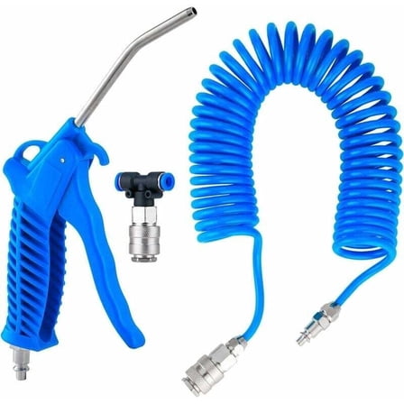 Truck Blow Gun Pneumatic Blow Gun with 5 Meter Spiral Hose Truck Air Blow Gun Cleaning Kit with T-Connector(4 6mm), Blue,