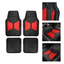 FH Group Universal Fit Two-tone Car Floor Mats Heavy Duty Rubber Full Set 4 Pc Red - F11313RED
