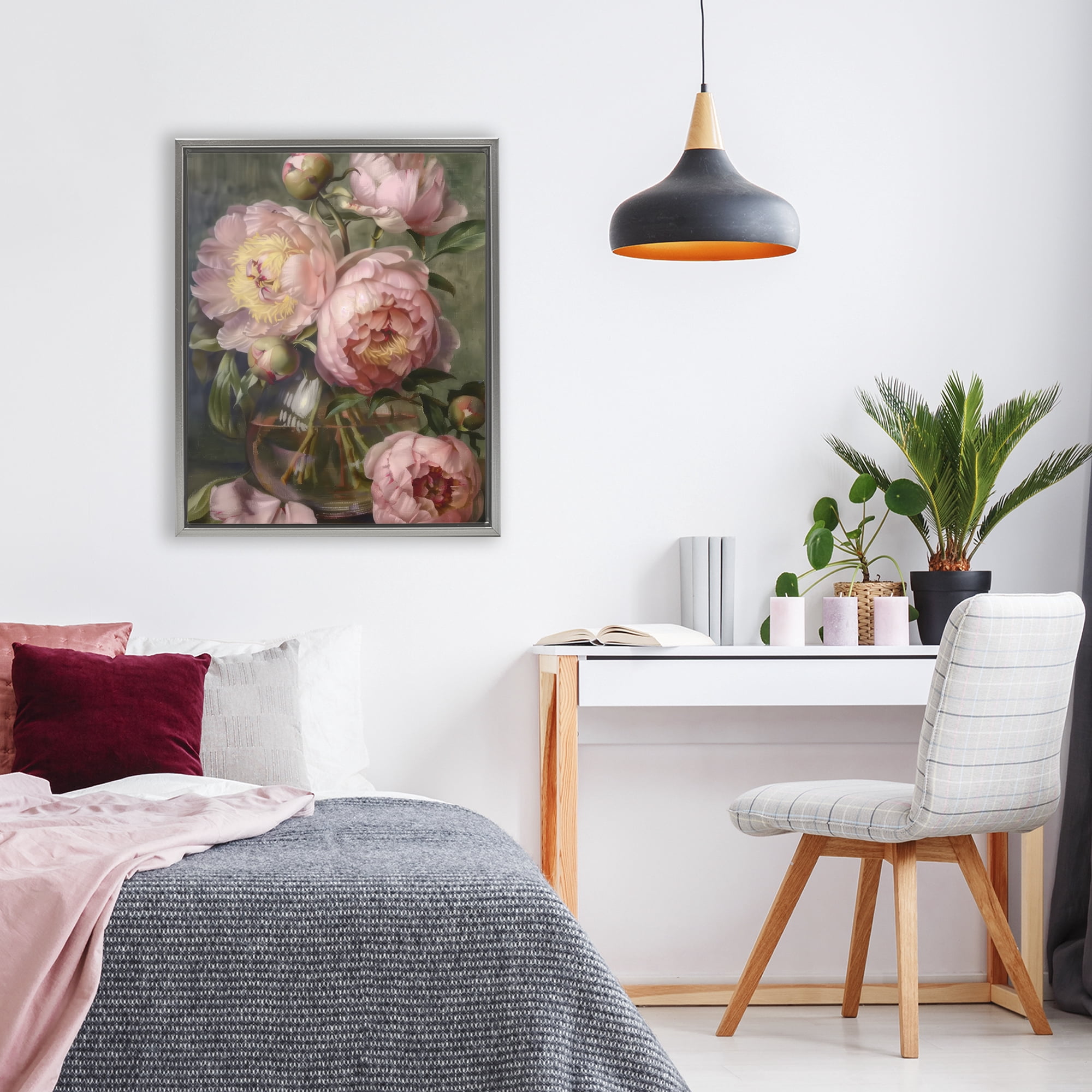 Stupell Industries Pink Peonies in Glass Vase Gray Framed Floater Canvas Wall Art, design by LSR Design Studio