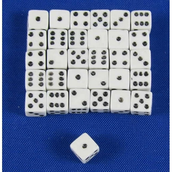 White Opaque Dice with Black Pips D6 5mm (13/64in) Pack of 30 Koplow Games