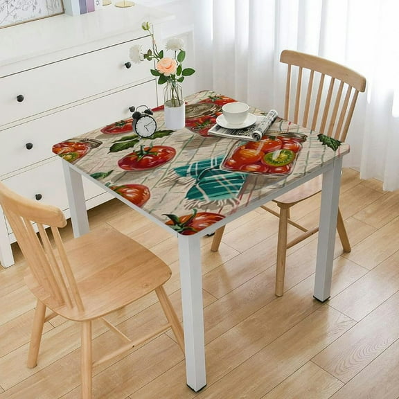 BANET  Deluxe Elastic Edged Flannel Backed Vinyl Fitted Table Cover - Garden to Table Pattern - Fits Square Tables white