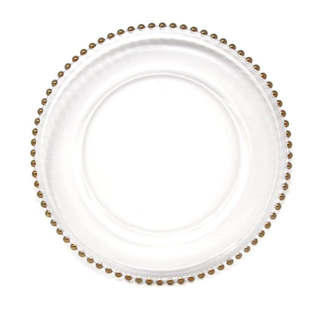 Glass Charger Plate Beaded Edge, Gold, 12Inch
