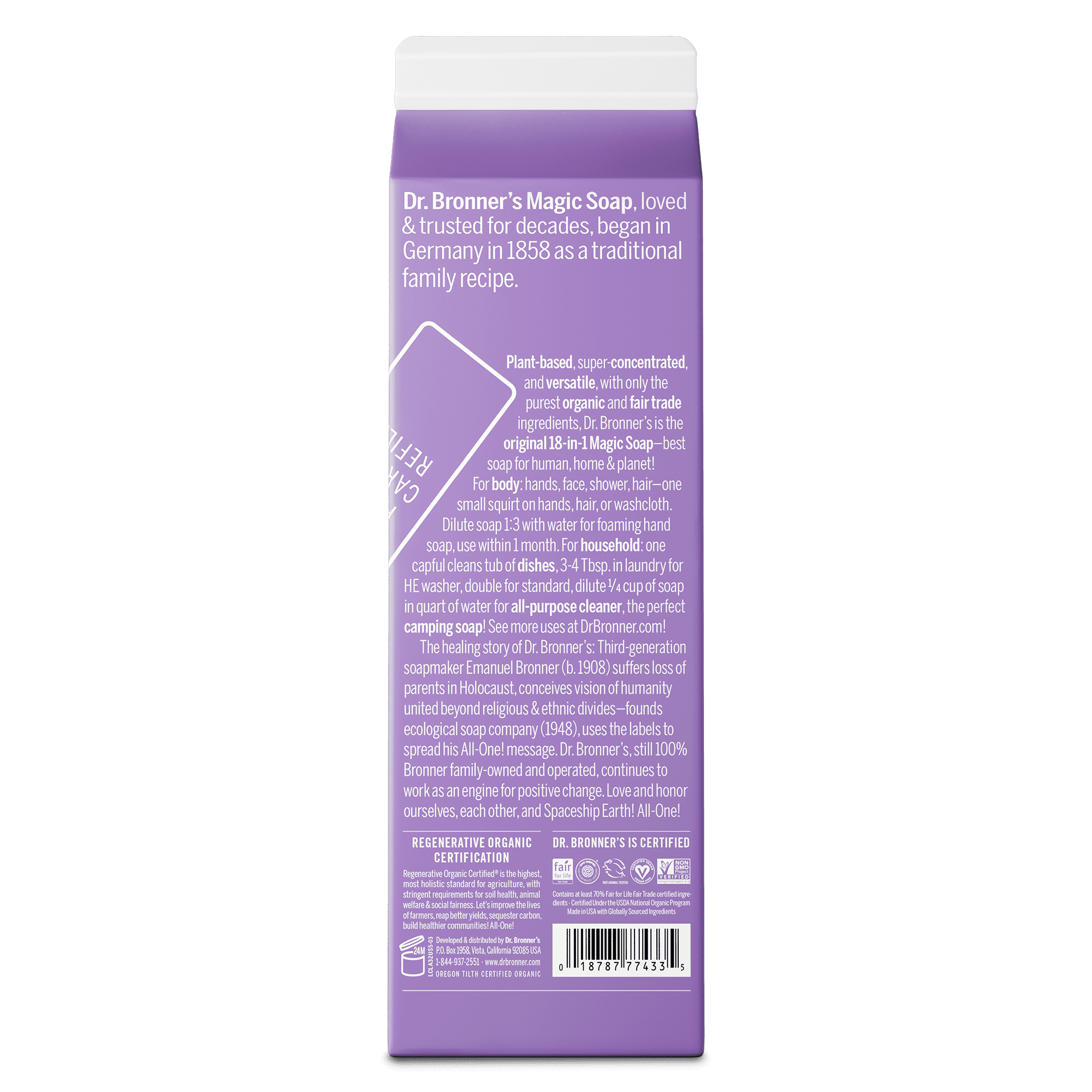 (3 pack) Dr. Bronner's Magic Soap - Castile Liquid Refill Carton - Lavender - 32 oz - 18-in-1 uses - Adults, Teens, Children