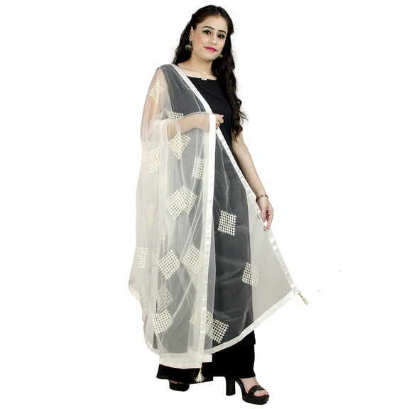 Chandrakala Dupattas for Women Soft Lightweight Soft Net Dupatta Shawl Scarf Wrap Chunni,White (D219BAB)
