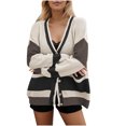 thumbnail image 1 of ameIAEA Women Open Front Knit Sweater Button Down Long Sleeve V Neck Color Block Cardigan, 1 of 7