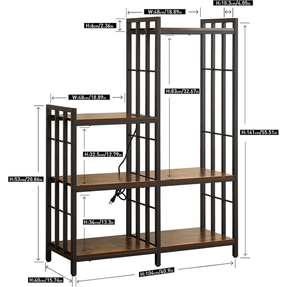 Mini Fridge Stand with Storage,6-Tier Adjustable Bakers Rack with Power Outlet, Mini Fridge Cabinet Shelf, Utility Microwave Stand for Kitchen Living Room Office Dorm