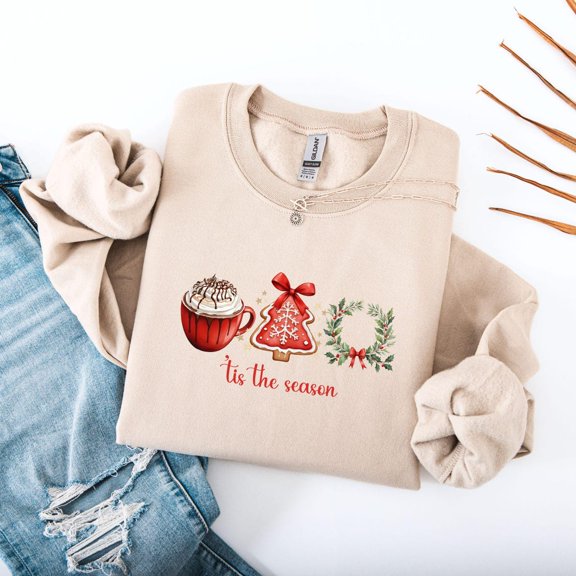 Tis The Season season Sweatshirt, Hot Cocoa Cookie Wreath Shirt, Baking Crewneck, Cozy Winter, Festive Dessert Top Tshirt All Size S-5XL