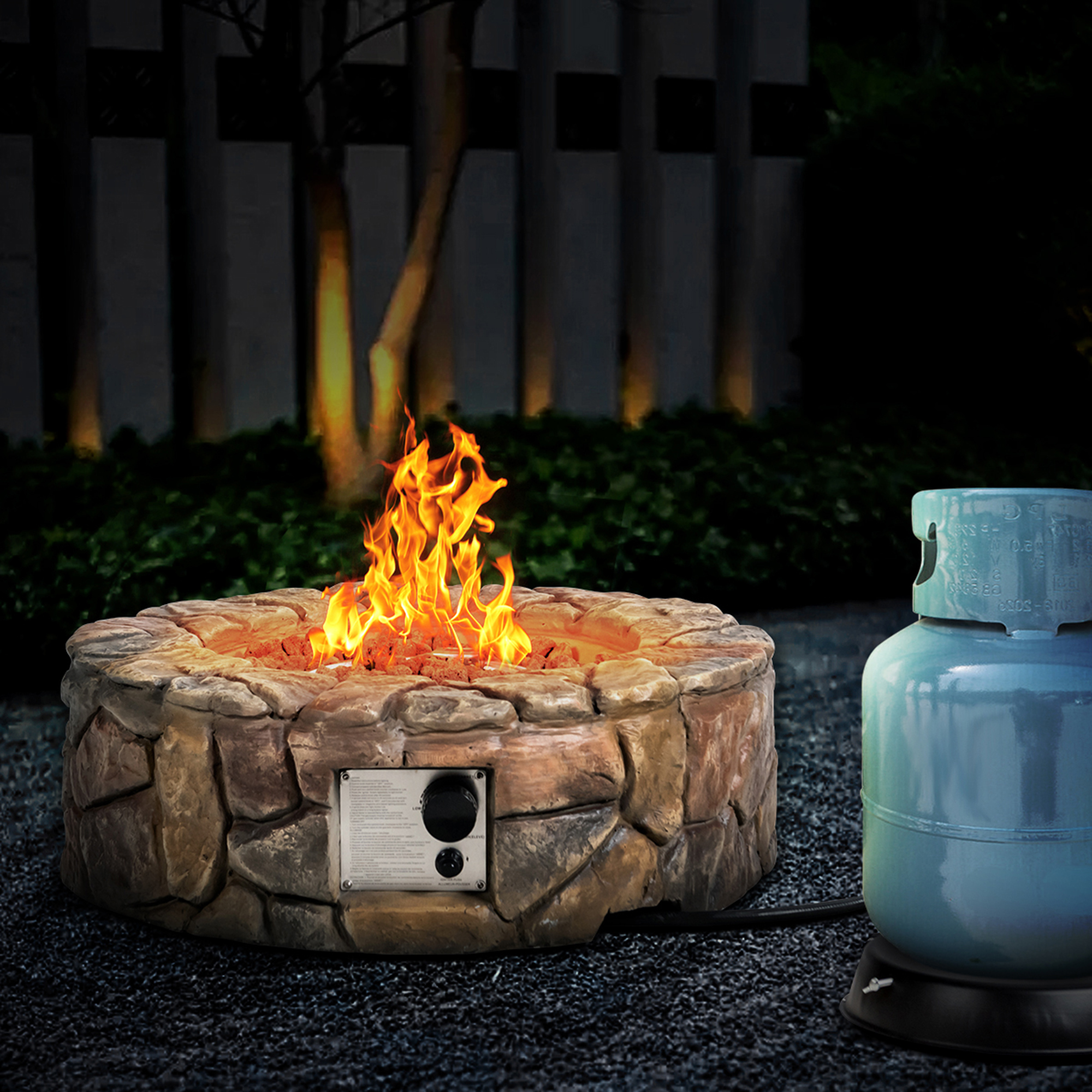 Gymax 28-inch Stone Gas Fire Pit 40,000 BTU Propane Patio Yard w/ Lava Rocks