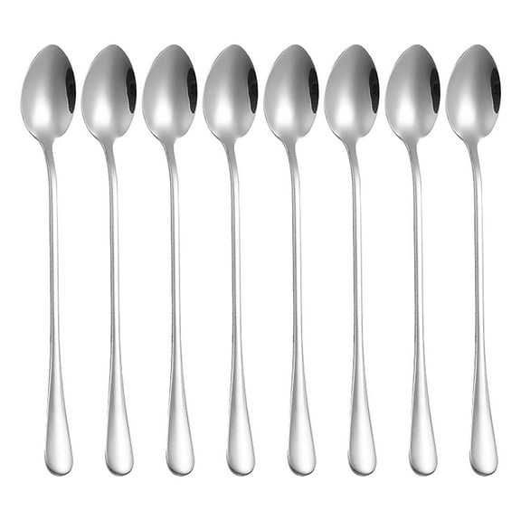 Nilnehc 8 Pcs Stainless Steel Ice Tea Spoons, 8 Inch Long Handle Coffee Dessert Spoons, Durable Silverware for Milkshakes and Tall Glasses