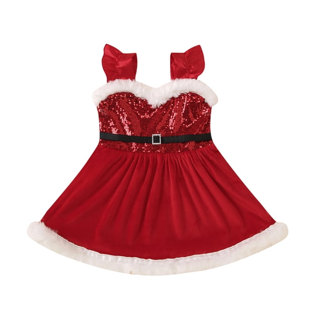 Vestido de Navidad para bebé sin mangas con lentejuelas rojas Disfraz de Navidad(5-6 años) Nituyy Vestido